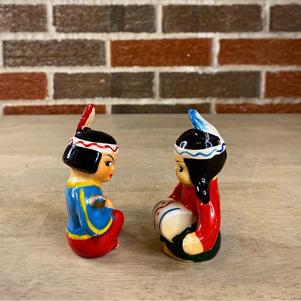 Vintage Native American Indian Salt & Pepper Shaker Set Japan - Picture 3 of 8